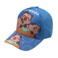 Detailopname van blauwe honkbalpet voor kinderen met schattige capybara-opdruk - Verstelbaar 48-54cm / Blauw Patchwork (Stijl 17)