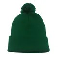 Dettaglio del berretto in maglia verde scuro con un grande pompon e trama spessa - Taglia unica / Verde