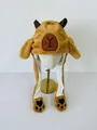 Cappello di peluche capibara marrone con orecchie mobili e tasche con motivo a cuore - Taglia unica / Stile Protezione Orecchie con Tasca (Stile 2)