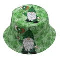 Close-up of Saint Patrick's Day clover bucket hat featuring cartoon gnome with balloons - Gnome with Balloons Pattern (Style 1)