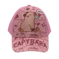 Detail van roze honkbalpet voor kinderen met cartoon capibara print en Nice-letters - Verstelbaar 48-54cm / Roze Comic (Stijl 19)