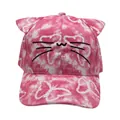 Pink tie-dye kids baseball cap with cute cat ears and embroidered whiskers detail - Adjustable 48-54cm / Bright Pink Tie-Dye Cat Style
