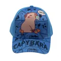 Detailweergave van de blauwe kinderpet met een schattige cartoon capybara print - Verstelbaar 48-54cm / Blauwe Voedingsstijl (Stijl 20)