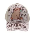 Detail van de schattige capibara-print en NICE-tekst op de beige kinderhonkbalpet - Verstelbaar 48-54cm / Beige Comic (Stijl 21)