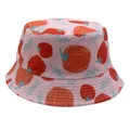 Macro detail of kids bucket hat featuring cartoon pumpkin prints and reinforced stitching - 54cm / Pink