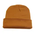 Bonnet en maille jaune moutarde classique avec revers minimaliste pour l'hiver et l'automne - Taille unique / Fauve