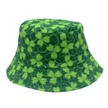 Reversible St. Patrick's Day bucket hat with green shamrock print for outdoor sun protection - Shamrock with Dotted Curves (Style 3)