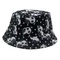 Kids reversible bucket hat with cartoon panda prints on black fabric with polka dots - 54cm / Black