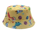 Yellow kids bucket hat with cartoon rocket and dinosaur print for outdoor sun protection - 54cm / Yellow