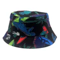 Kids black bucket hat with colorful cartoon dinosaur and palm tree print for sun protection - 54cm / Black