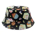 Zwarte canvas zonnehoed voor kinderen met schattige cartoon beer en cupcake print - 54cm / Zwart
