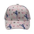 Gros plan détaillé sur casquette enfant gris clair avec motifs chevaux et nœuds - Réglable / Style Cheval Noeud Papillon Gris Clair