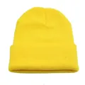 Bonnet en maille côtelée jaune citron avec revers pour hommes et femmes en hiver - Taille unique / Jaune Vif