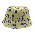 Yellow reversible kids bucket hat with cute panda prints and white polka dots on cotton fabric - 54cm / Yellow
