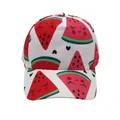 Kids white baseball cap with cartoon watermelon print and heart pattern details - Adjustable [48-54cm] / White Anthropomorphic Watermelon (Pattern 28)