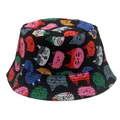 Kids reversible bucket hat featuring colorful cartoon cat prints on premium black fabric - 54cm / Black