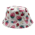Witte vissershoed voor kinderen met aardbeienprint en brede zonnebrandrand - 54cm / Wit