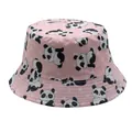 Pink polka dot reversible kids sun hat with cute cartoon panda prints made of canvas - 54cm / Pink
