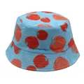 Kids light blue bucket hat with red pumpkin print for sun protection and outdoor activities - 54cm / Sky Blue