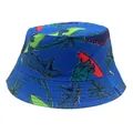 Kids navy blue sun hat featuring colorful cartoon dinosaur and surfboard summer patterns - 54cm / Dark Blue