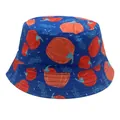 Royal blue kids bucket hat with orange pumpkin and leaf print for outdoor sun protection - 54cm / Dark Blue