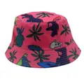 Dettaglio cappello rosa per bambini con stampe di dinosauri con occhiali e palme verdi - 54cm / Rosa Rosso