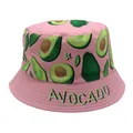 Roze omkeerbare vissershoed voor kinderen met cartoon avocado print en borduursel - 54cm / Roze
