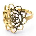 Detailed close-up of golden Flower of Life ring featuring intricate hollow geometry - Adjustable Open Style / Gold