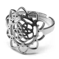 Silver Flower of Life stainless steel open ring with sacred geometry mandala cutout - Adjustable Open Style / Silver
