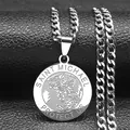 Detail of Saint Michael protect us relief on silver stainless steel pendant - Silver