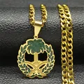 Detail of gold-tone Saudi Arabia emblem pendant with palm tree and crossed swords on a chain - 60CM / Gold