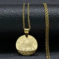 Gold zodiac Aries pendant necklace with etched ram and star patterns in stainless steel - Gold Aries