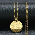 Gold stainless steel Taurus zodiac pendant necklace with fine O-chain for women and men - Gold Taurus