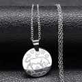 Silver stainless steel Taurus necklace featuring a bull and star engraved pendant - Silver Taurus