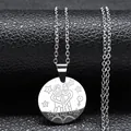 Silver zodiac Gemini coin necklace in stainless steel on black leather background - Silver Gemini