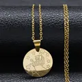 Golden Leo zodiac coin necklace in stainless steel with detailed celestial engravings - Gold Leo