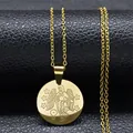 Gold stainless steel zodiac necklace with engraved winged angel and feminine symbol - Gold Virgo
