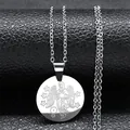 Silver zodiac angel pendant necklace in stainless steel on black leather background - Silver Virgo