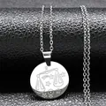 Zodiac necklace in gold finish featuring engraved Libra sign on a round pendant - Silver Libra
