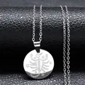 Polished silver stainless steel Scorpio zodiac necklace with round celestial pendant - Silver Scorpio