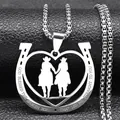 Macro view of horseshoe heart pendant with engraved quote on stainless steel necklace - 60CM / Silver