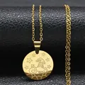 Golden Capricorn zodiac pendant necklace in stainless steel with star patterns - Gold Capricorn