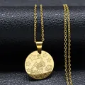 Golden stainless steel necklace featuring a round Aquarius constellation engraved pendant - Gold Aquarius