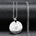 Silver Aquarius zodiac necklace with round stainless steel pendant on black background - Silver Aquarius