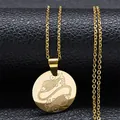 Gold Pisces zodiac pendant necklace in stainless steel with engraved fish pattern - Gold Pisces