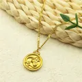 Collier doré avec pendentif rond zodiaque et étoile en relief sur chaîne fine - Vierge