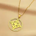 Detail of gold-plated stainless steel necklace with crystal-encrusted witch's knot pendant - Gold