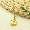 Collier doré avec pendentif rond signe astrologique Poissons et chaîne à maillons O - Poissons