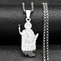 Macro shot of silver gothic pendant featuring detailed religious figure on black leather - 60CM / Silver