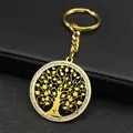 Vista de detalle del llavero Árbol de la Vida dorado con pedrería y signo Aries - Dorado